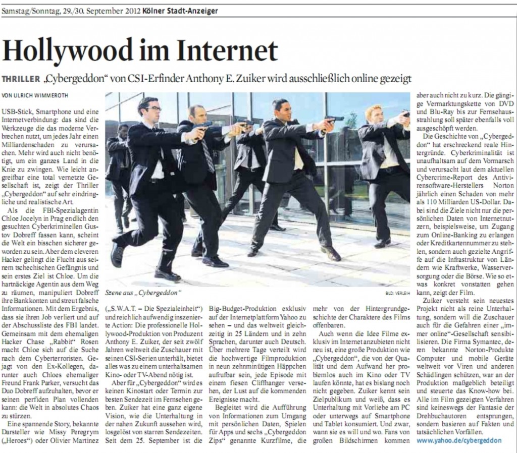 Ulrich Wimmeroth - Hollywood im Internet - Cybergeddon - Koelner Stadt-Anzeiger