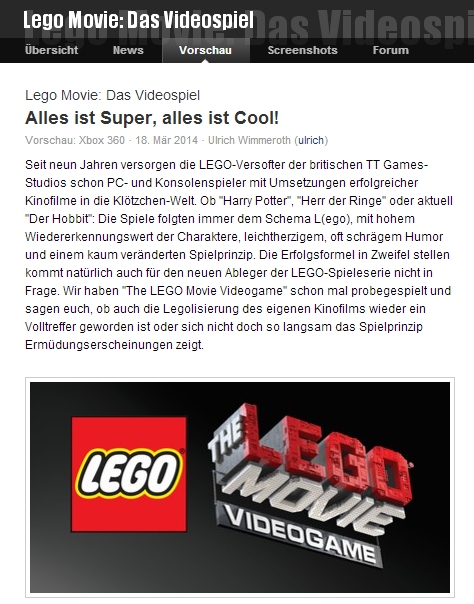 Ulrich Wimmeroth - LEGO The Movie Videogame - games.ch
