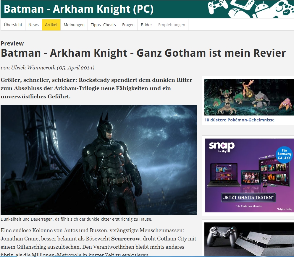 Ulrich Wimmeroth - Batman Arkham Knight - Preview - www.spieletipps.de