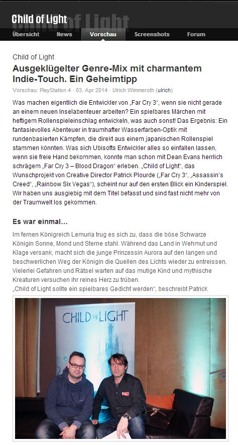 Ulrich Wimmeroth - Child of Light - www.games.ch
