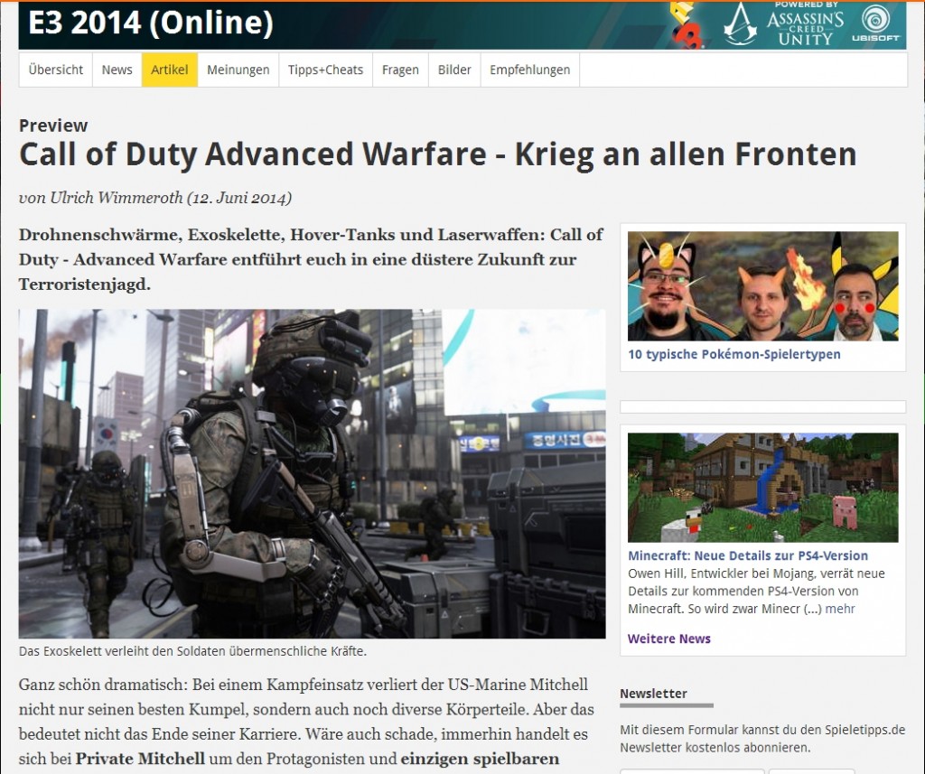 Ulrich Wimmeroth - Call of Duty Advanced Warfare - Vorschau www.spieletipps.de