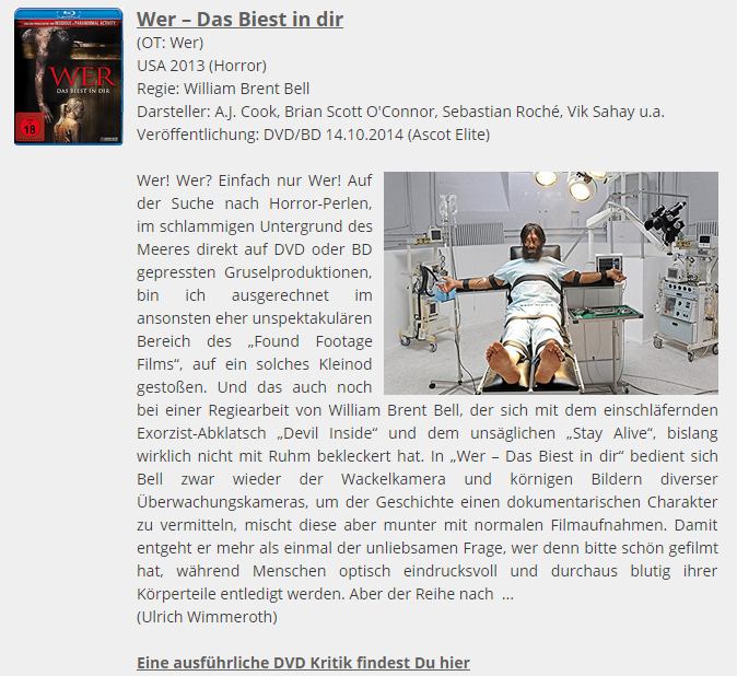 Ulrich Wimmeroth - Wer - Das Biest in Dir - DVD Tipp