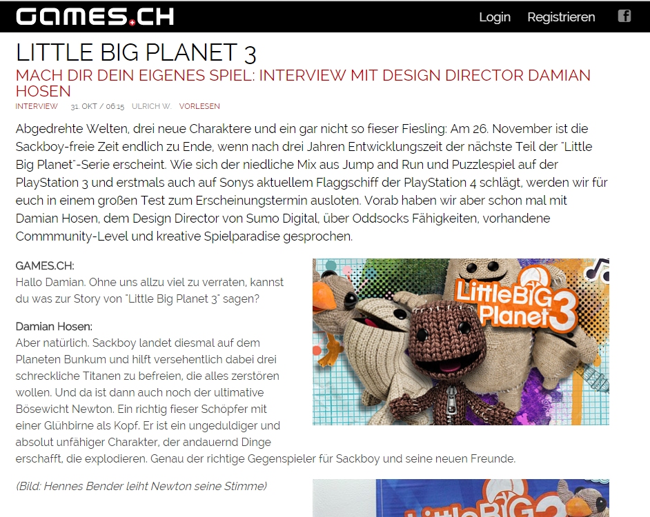 Ulrich Wimmeroth - Interview mit Damian Hosen - Little Big Planet 3