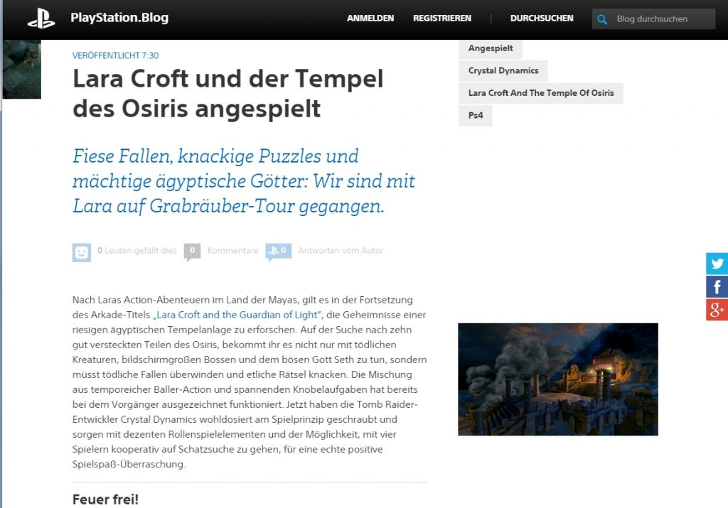 Ulrich Wimmeroth - Lara Croft und der Tempel des Osiris - Playstation blog