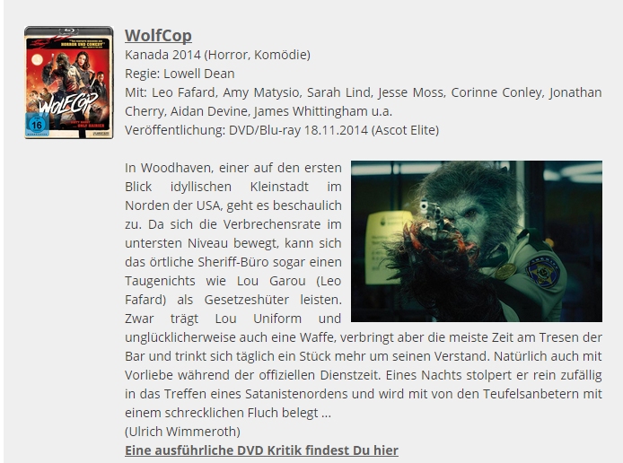 Ulrich Wimmeroth - Wolfcop - Filmabriss