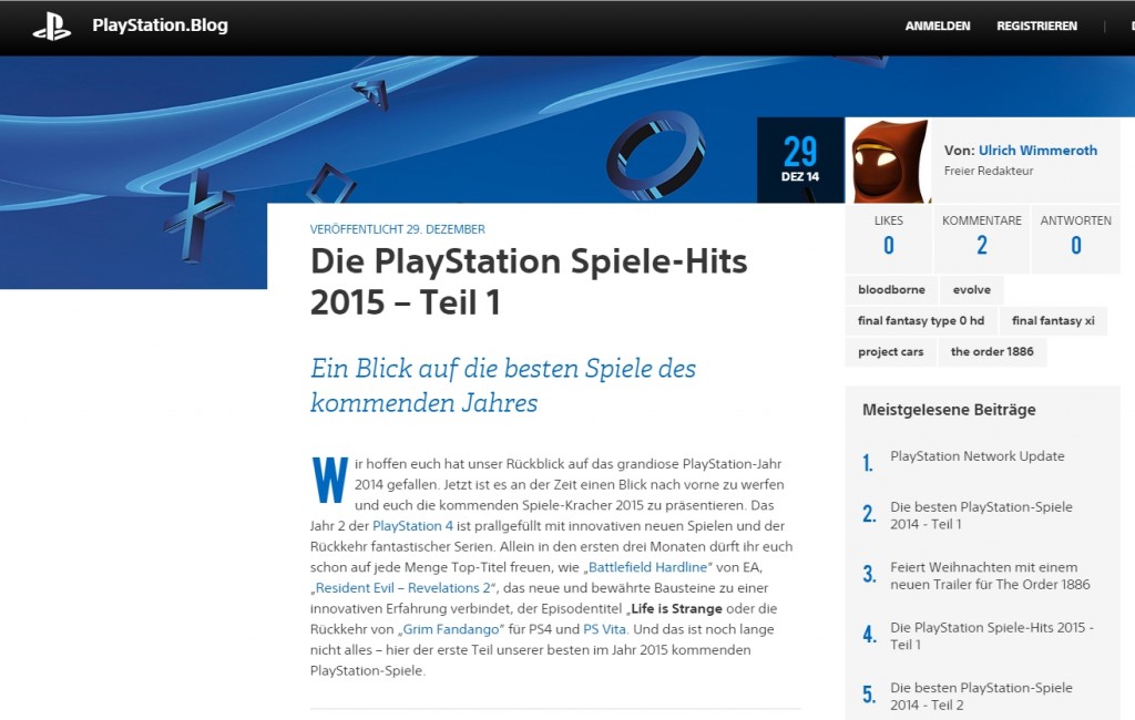 Ulrich Wimmeroth - Die PlayStation Spiele-Hits 2015 - Teil 1