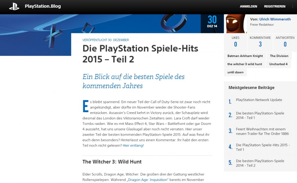 Ulrich Wimmeroth - Die PlayStation Spiele-Hits 2015 - Teil 2