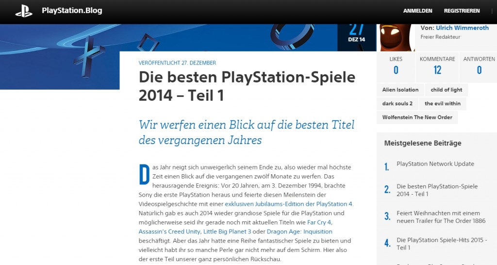Ulrich Wimmeroth - Die besten PlayStation-Spiele 2014 - Teil 1
