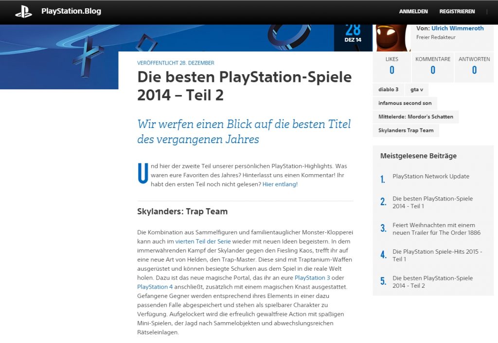 Ulrich Wimmeroth - Die besten PlayStation-Spiele 2014 - Teil 2