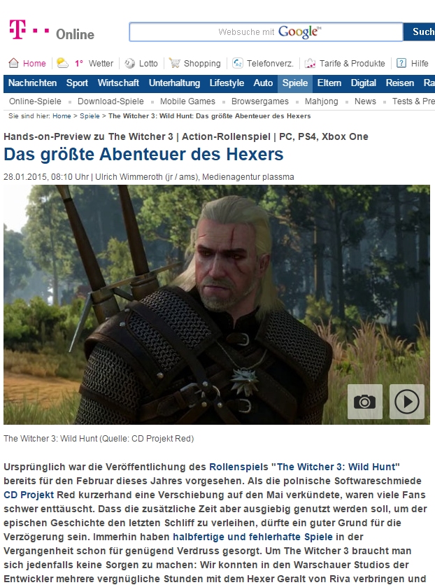Ulrich Wimmeroth - The Witcher 3 - T-Online