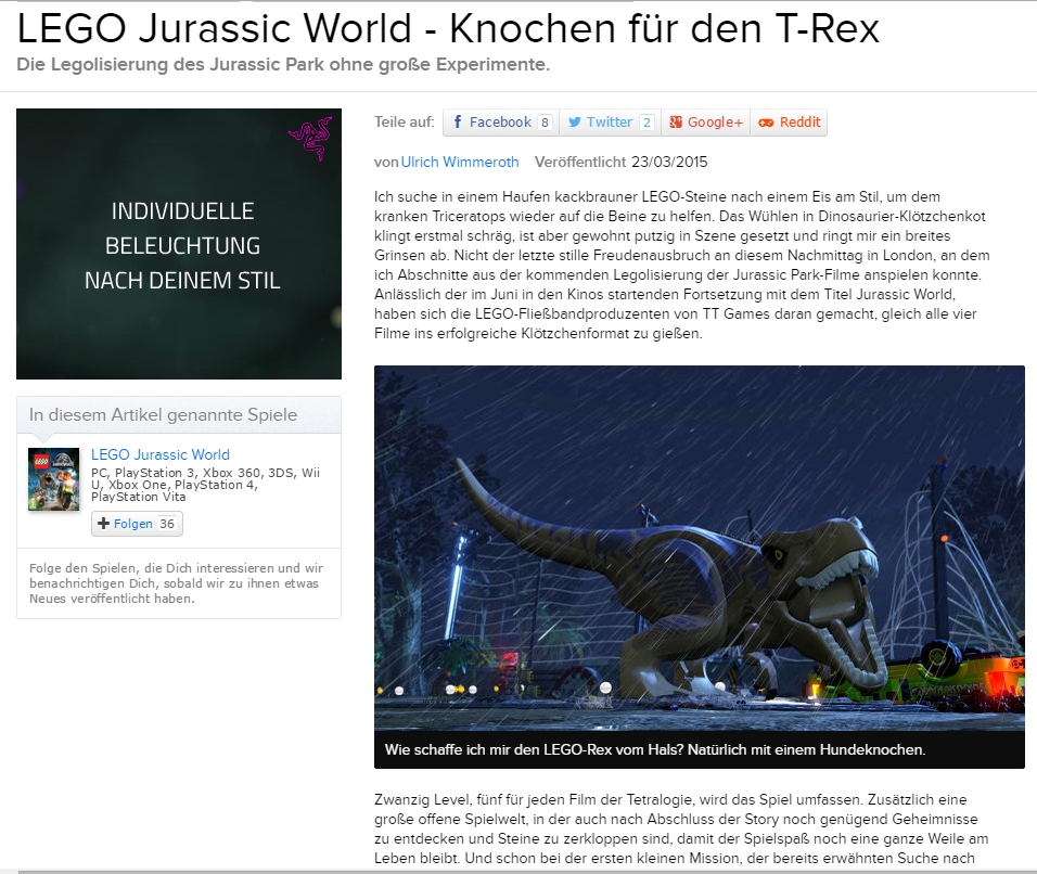 Ulrich wimmeroth - LEGO Jurassic World - eurogamer