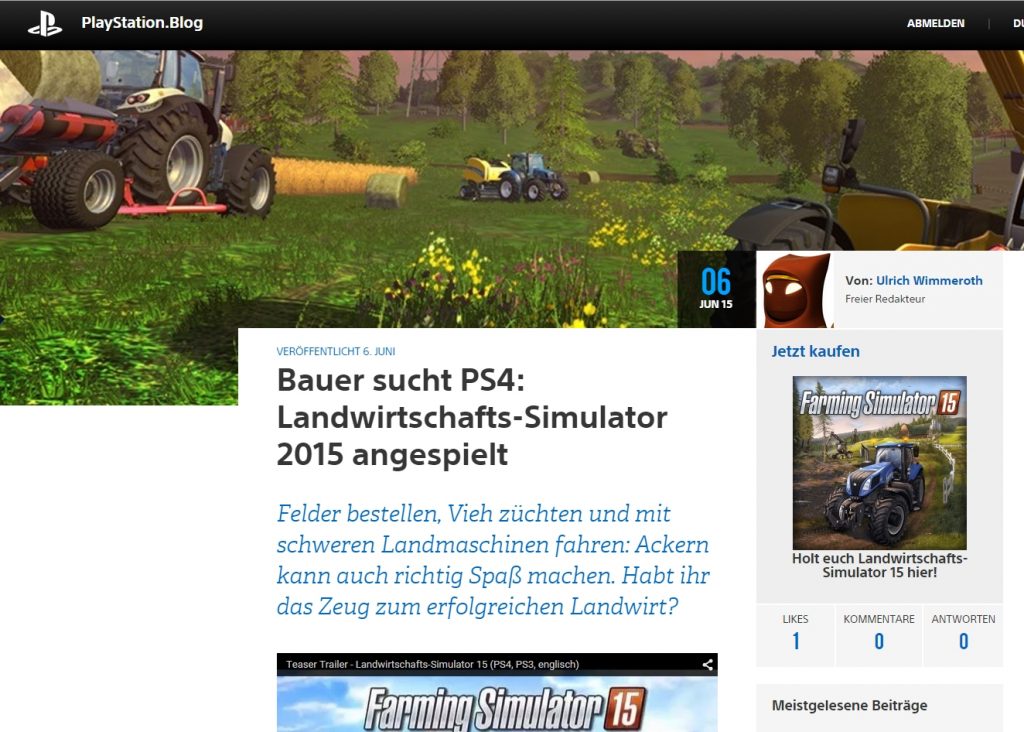 Ulrich Wimmeroth - Farming Simulator 2015 - PlayStation Blog