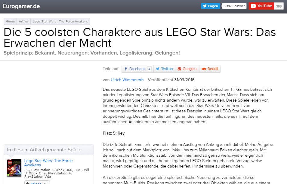 Ulrich Wimmeroth - LEGO Star Wars das Erwachen der Macht - eurogamer,de
